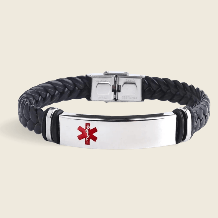 Skanto | Lær- og rustfritt stål ID-armbånd med gravering