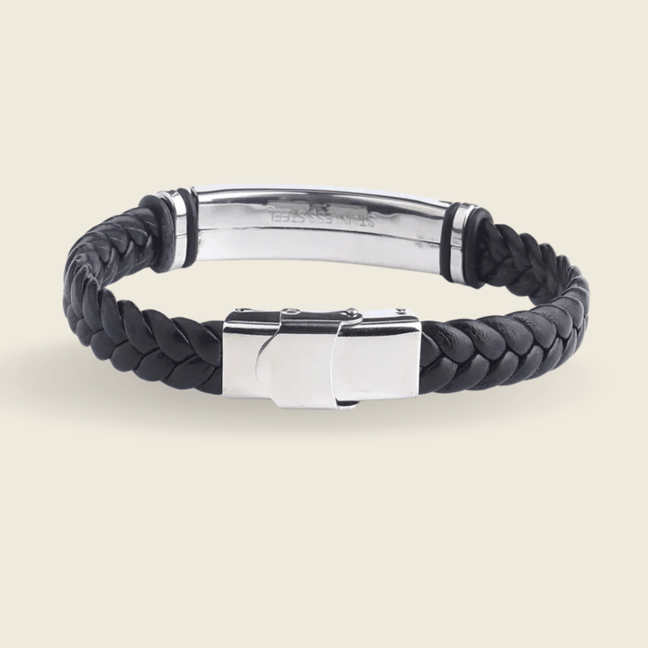 Skanto | Lær- og rustfritt stål ID-armbånd med gravering
