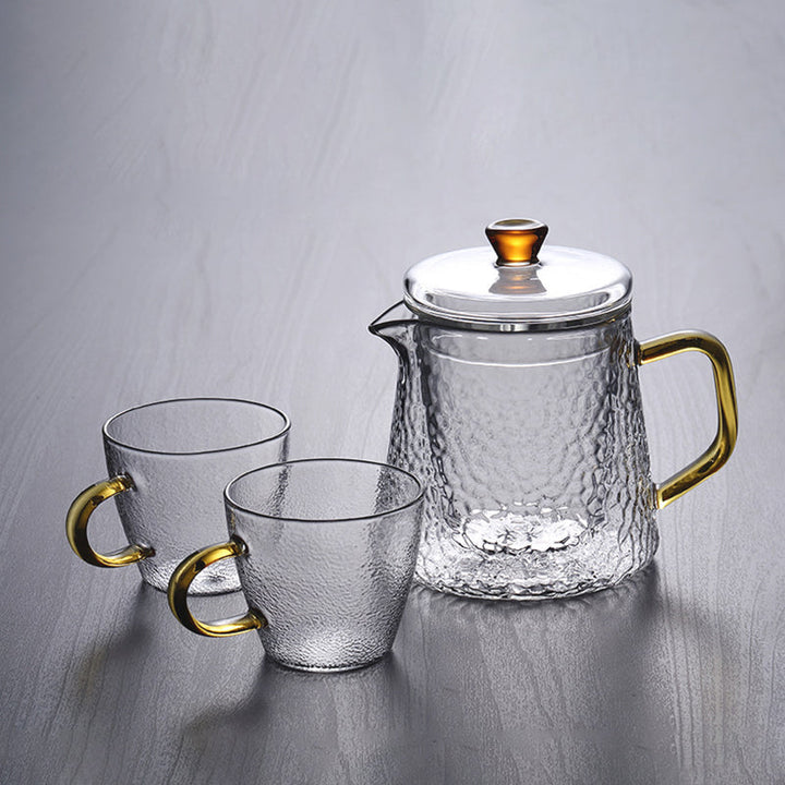 Skanto | Pindefang Glass Teapot with Infuser | Håndlaget varmebestandig tekanne med gyllen håndtak