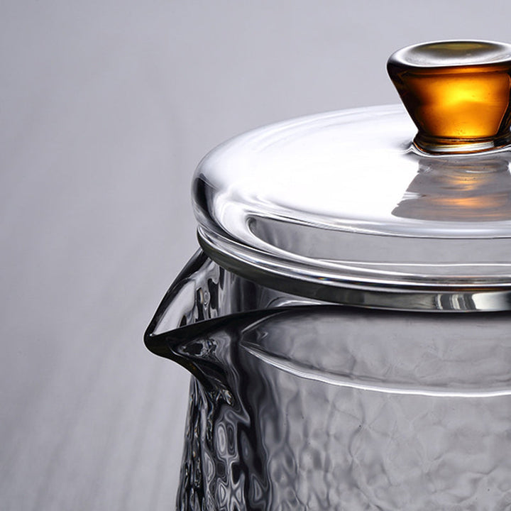 Skanto | Pindefang Glass Teapot with Infuser | Håndlaget varmebestandig tekanne med gyllen håndtak