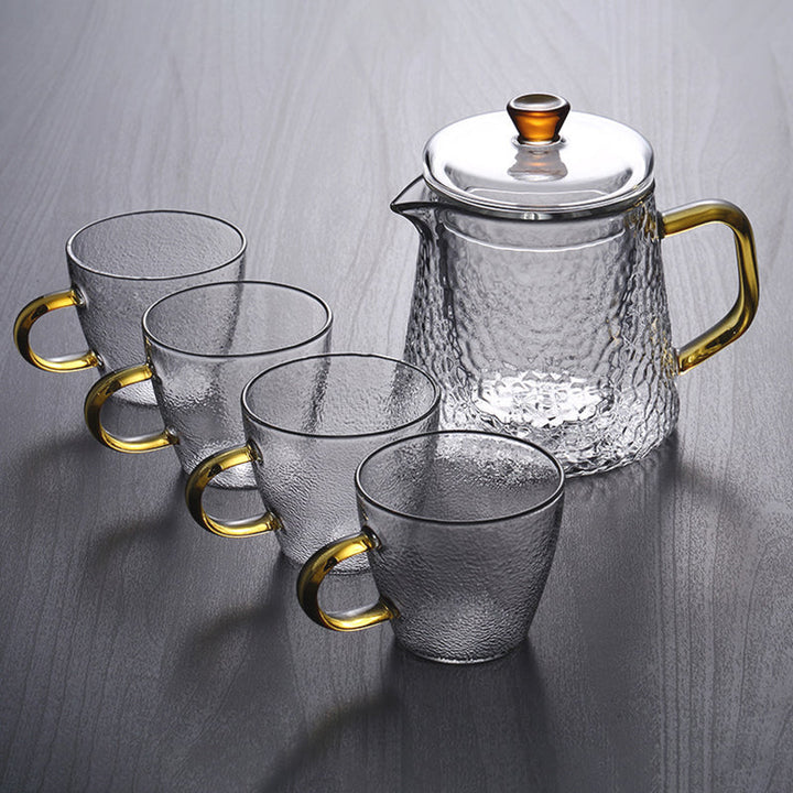 Skanto | Pindefang Glass Teapot with Infuser | Håndlaget varmebestandig tekanne med gyllen håndtak