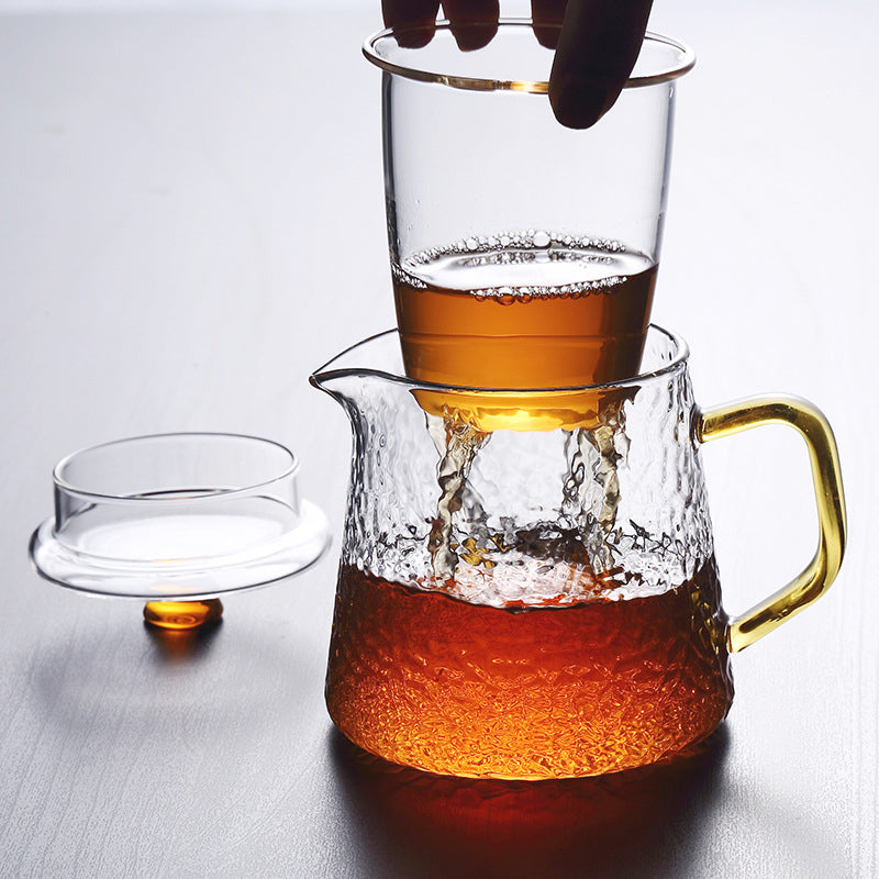 Skanto | Pindefang Glass Teapot with Infuser | Håndlaget varmebestandig tekanne med gyllen håndtak