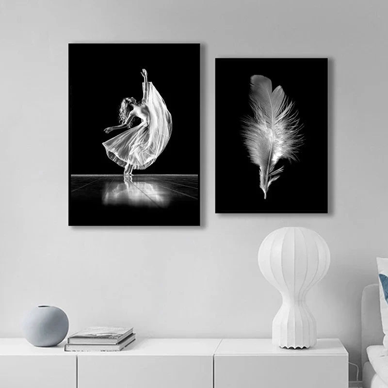Pink Angel Wings Ballettdanser Veggkunst Fin Kunst Lerrettrykk Svart Hvit Motebilder For Stue Soverom Salong Kunst Dekor | Skanto