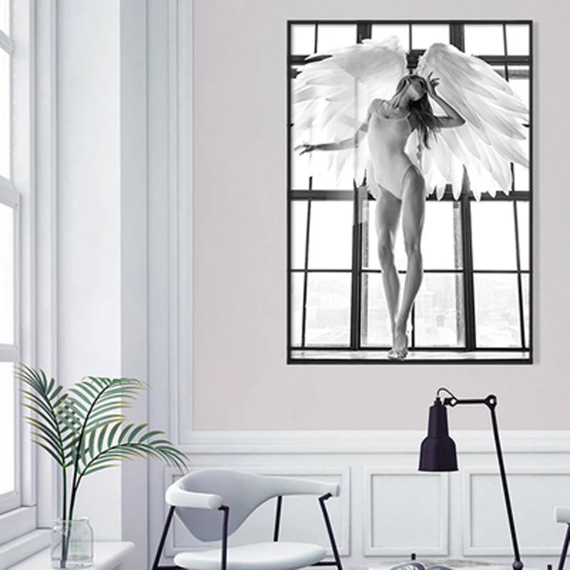 Pink Angel Wings Ballettdanser Veggkunst Fin Kunst Lerrettrykk Svart Hvit Motebilder For Stue Soverom Salong Kunst Dekor | Skanto