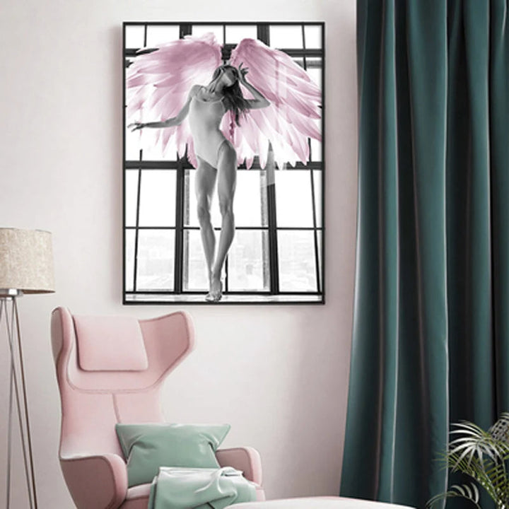 Pink Angel Wings Ballettdanser Veggkunst Fin Kunst Lerrettrykk Svart Hvit Motebilder For Stue Soverom Salong Kunst Dekor | Skanto