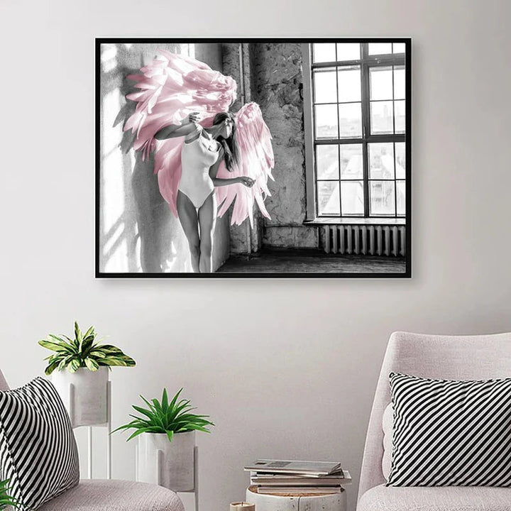 Pink Angel Wings Ballettdanser Veggkunst Fin Kunst Lerrettrykk Svart Hvit Motebilder For Stue Soverom Salong Kunst Dekor | Skanto