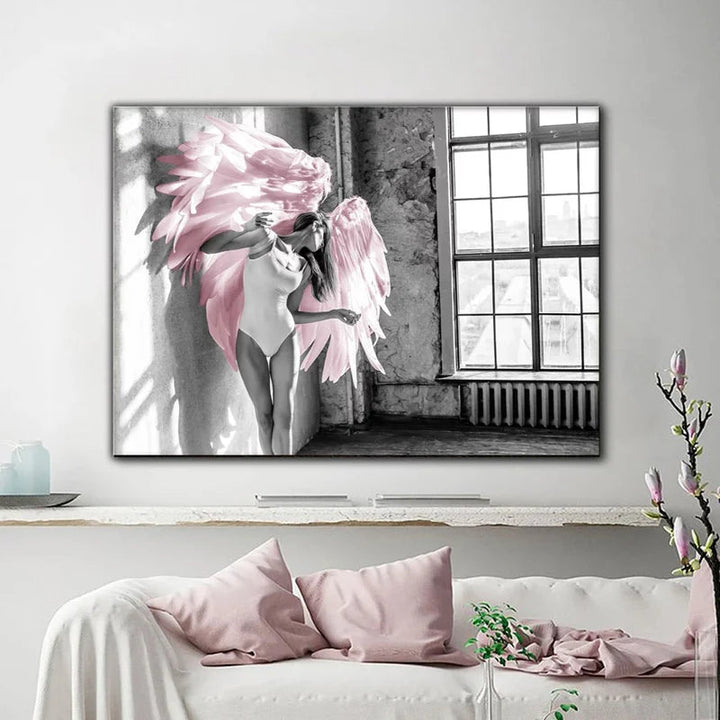 Pink Angel Wings Ballettdanser Veggkunst Fin Kunst Lerrettrykk Svart Hvit Motebilder For Stue Soverom Salong Kunst Dekor | Skanto