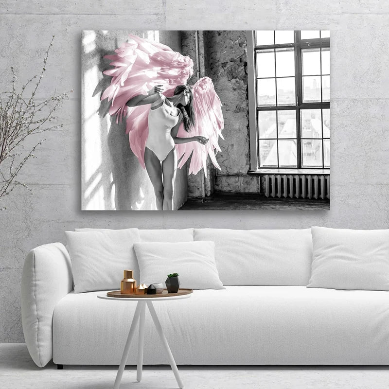 Pink Angel Wings Ballettdanser Veggkunst Fin Kunst Lerrettrykk Svart Hvit Motebilder For Stue Soverom Salong Kunst Dekor | Skanto