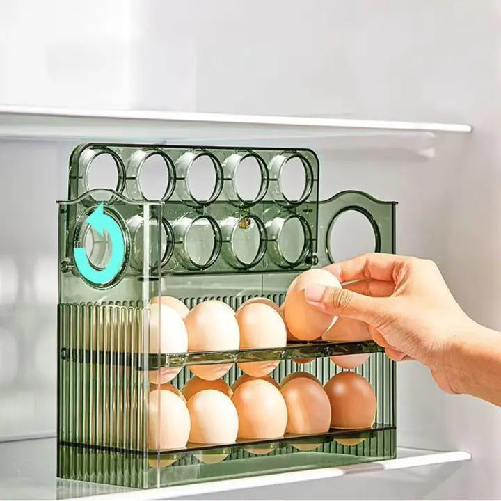 Plassbesparende eggbeholder med hengslet lokk og friskhetsindikator