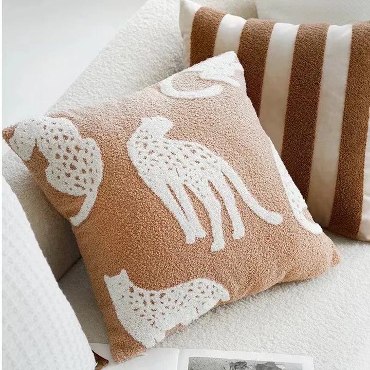Plush broderte nordisk putetrekk moderne enkelt vevd søtt dyredesign kastet puteomslag for 45x45cm sofa pute | Skanto
