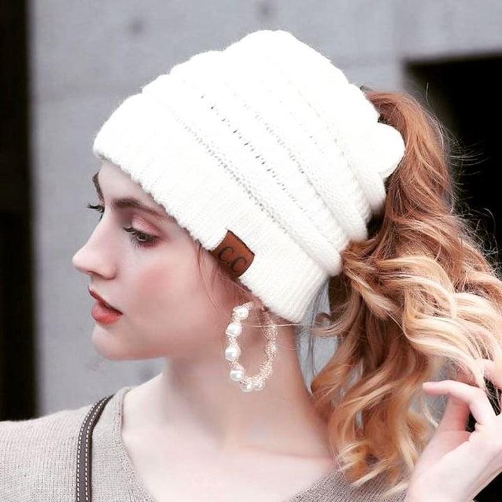 Soft Knit Ponytail Beanie Hat | Skanto