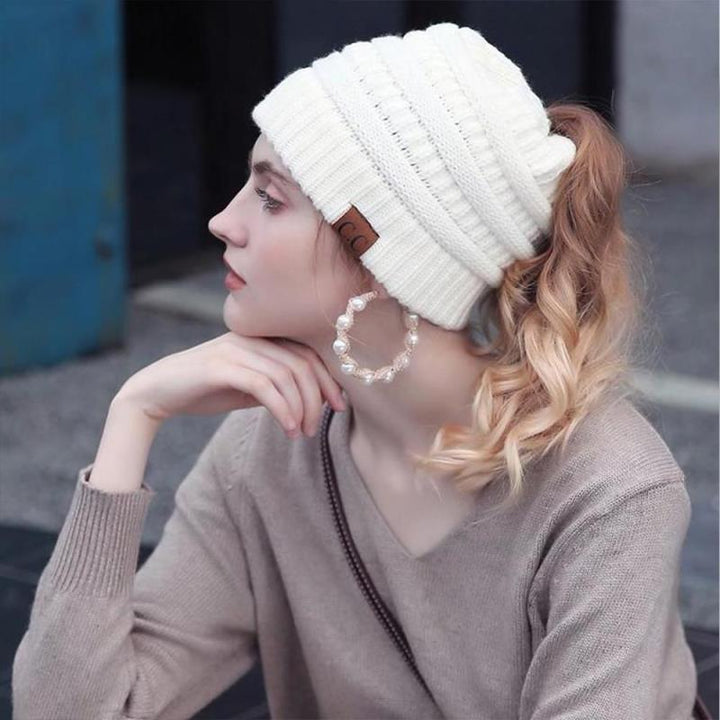 Soft Knit Ponytail Beanie Hat | Skanto