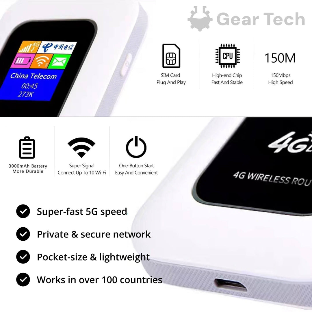 Skanto | Bærbar 5G Wi-Fi-ruter | Sikker, høyhastighetsforbindelse for reise og hjemmebruk