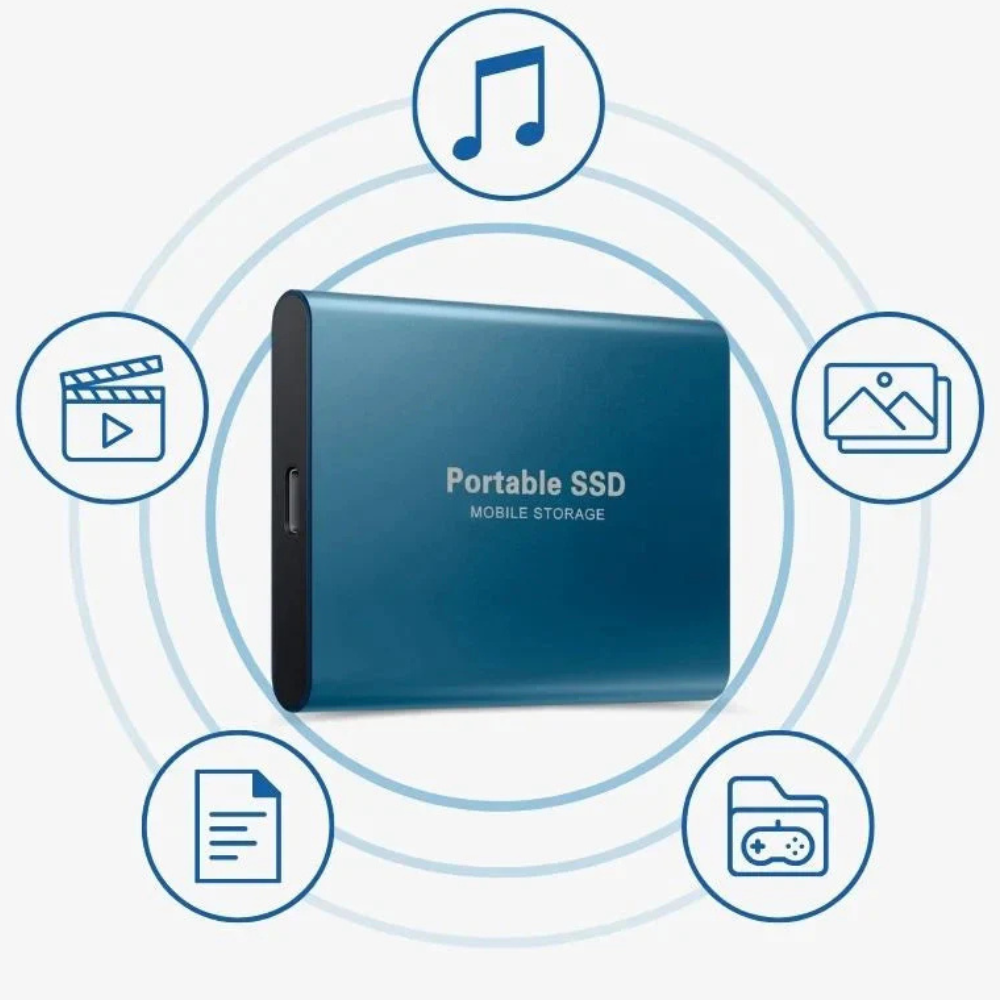 Tragbar ekstern SSD med USB-C-Anschluss, festet aluminiumshus