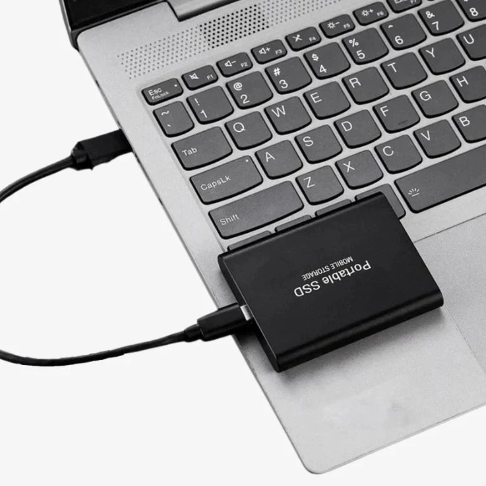Tragbar ekstern SSD med USB-C-Anschluss, festet aluminiumshus