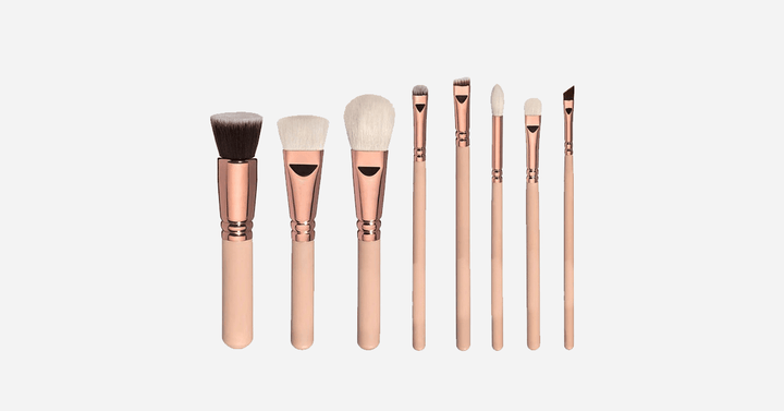 Skanto | Princess Makeup Brush Set with 8 Pieces in Rose Gold and Beige Handles - Får deg til å se ut og føle deg som en prinsesse!