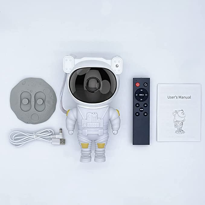 Stjernedryss-LED-projektor – Astronautlampe med 360° roterbart hode og fjernkontroll for soverom og stue