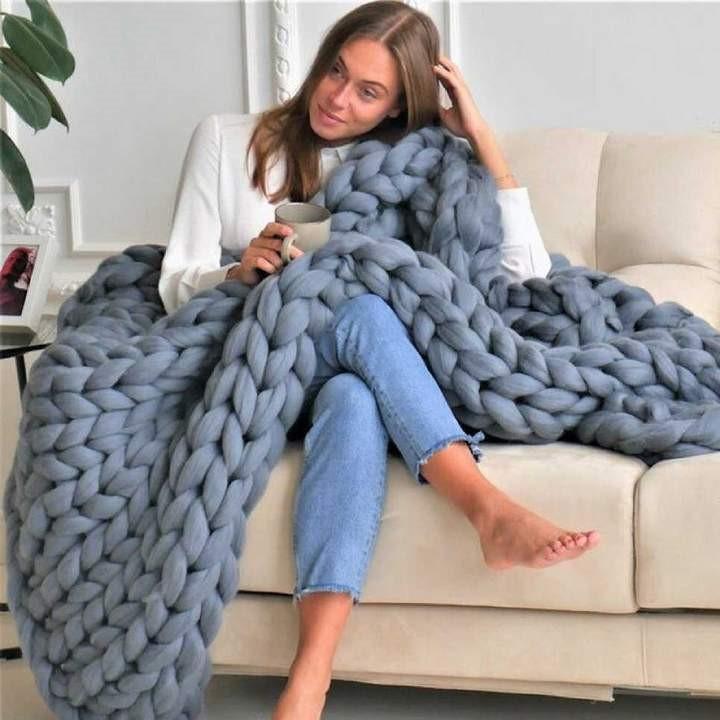 Skanto | Koselig Strikket Teppe 80x100 cm og 100x120 cm – Stilfullt Hjemmeaccessoire for Høst og Vinter