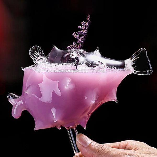 Pufferfish formet cocktailglass med glass sugerør | Skanto