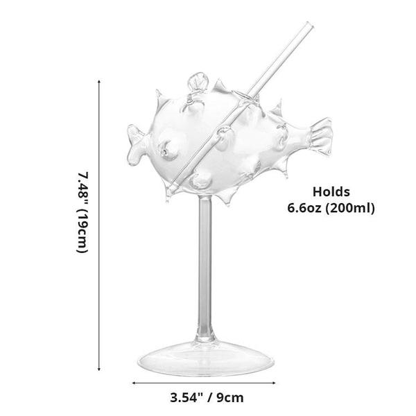 Pufferfish formet cocktailglass med glass sugerør | Skanto