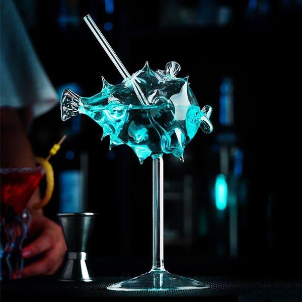 Pufferfish formet cocktailglass med glass sugerør | Skanto
