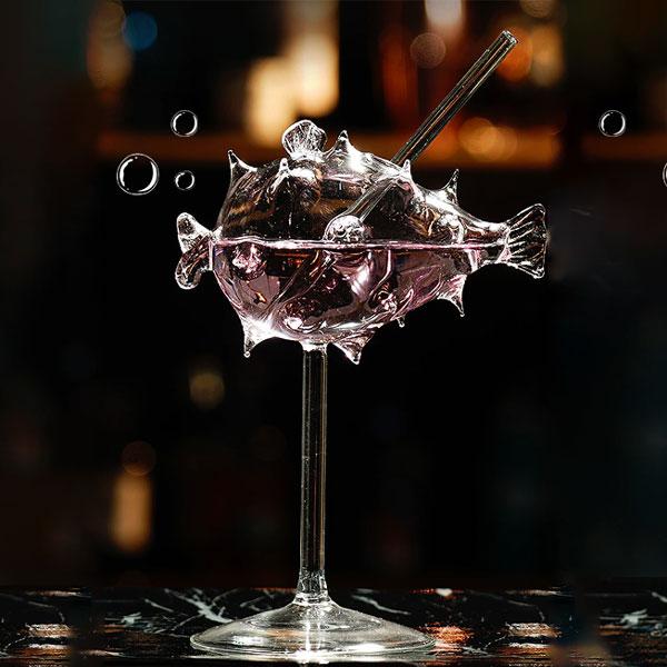 Pufferfish formet cocktailglass med glass sugerør | Skanto
