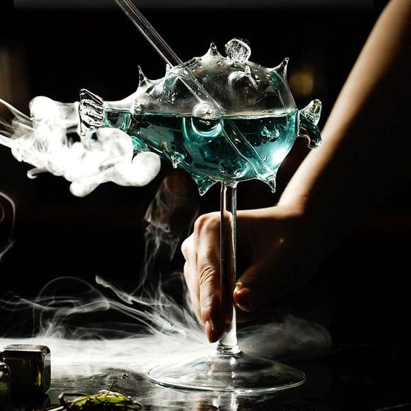 Pufferfish Formet Cocktailglass Med Glassstrå | Skanto