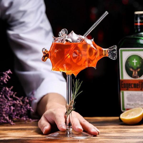 Pufferfish Formet Cocktailglass Med Glassstrå | Skanto
