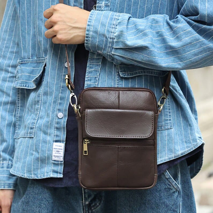 Skanto | Herre Liten Ekte Skinn Skulderveske – Kompakt Crossbody med Justerbar Stropp