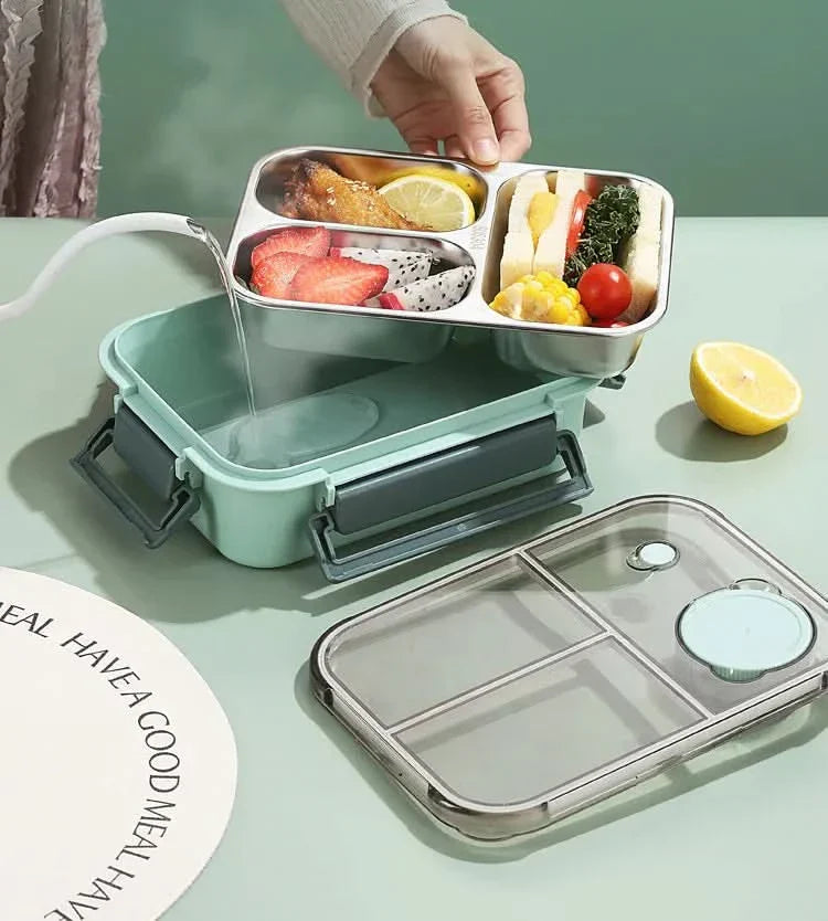 Auslaufsichere Edelstahl-Lunchbox mit Besteck (850 ml) – Für Arbeit, Schule og unterwegs