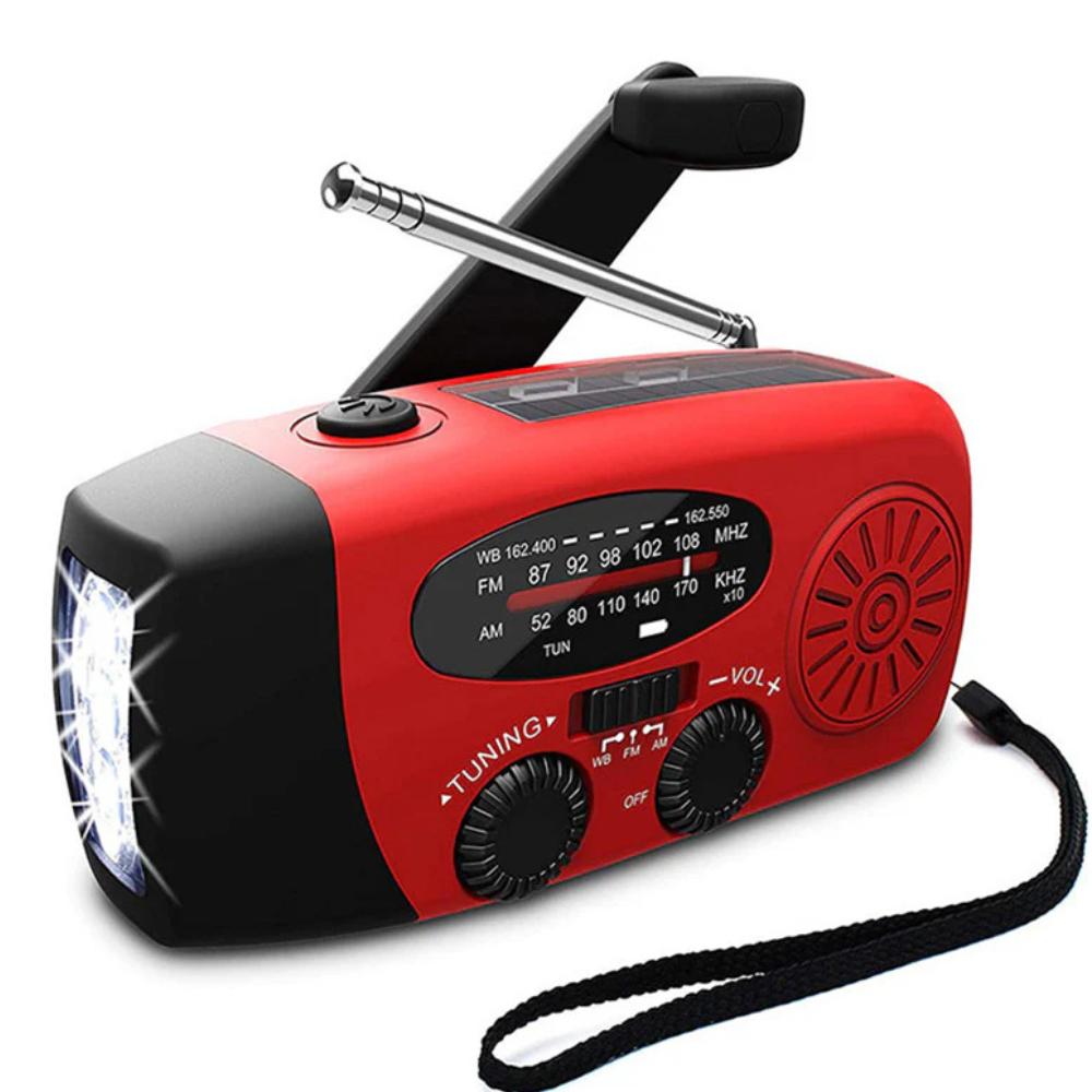 Notfall-Radio, håndkurbelbetriebene Solar-Taschenlampe med Wetterwarnung og Powerbank