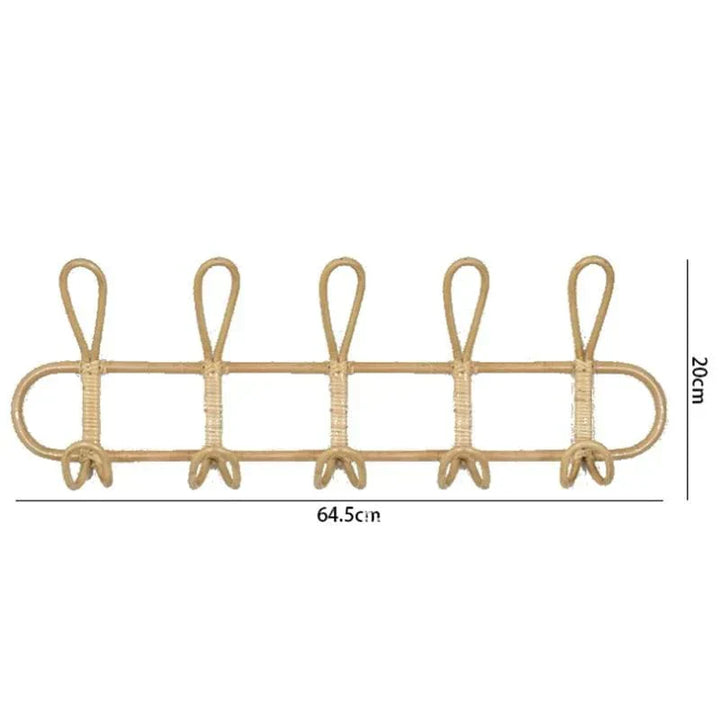 Rattan Vegghenger med 5 Kroker for Jakker, Vesker og Håndklær | Skanto