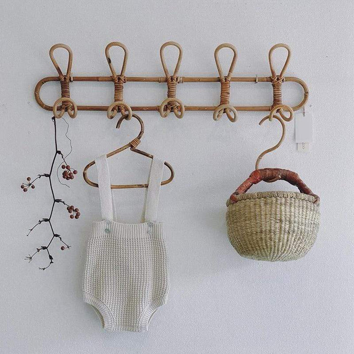 Rattan Vegghenger med 5 Kroker for Jakker, Vesker og Håndklær | Skanto