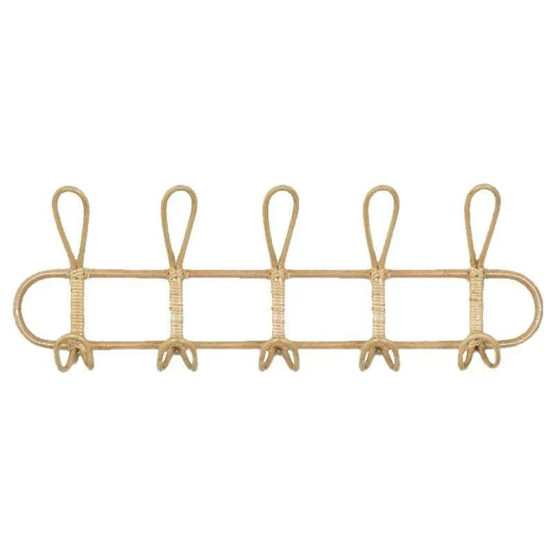 Rattan Vegghenger med 5 Kroker for Jakker, Vesker og Håndklær | Skanto