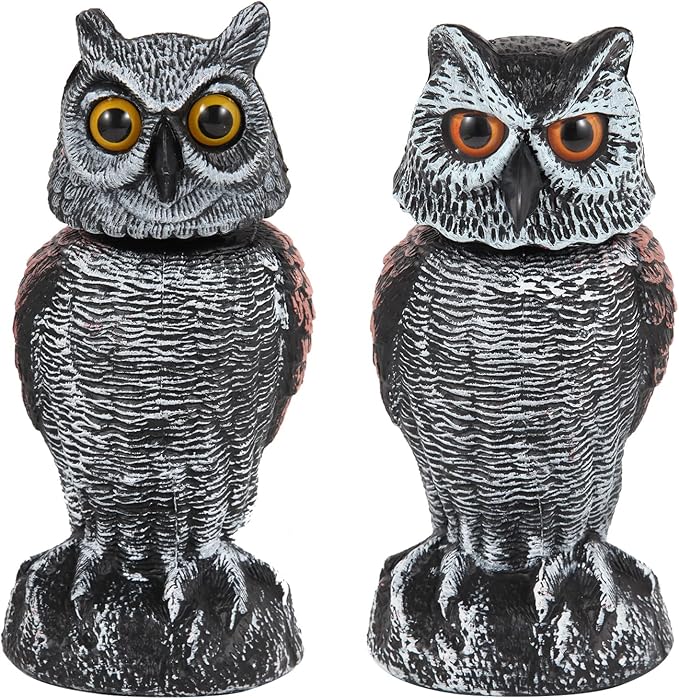 Skanto | EcoOwl Hage Scarecrow – 2 Stykker Realistiske Ugler med Vinddreven Spinnende Hode