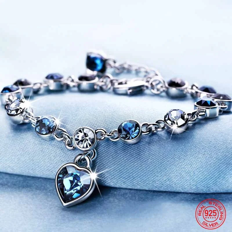 Fortryllende Hav Hjerte Krystall Armbånd med Strålende Blå Hjerte Charm Skanto