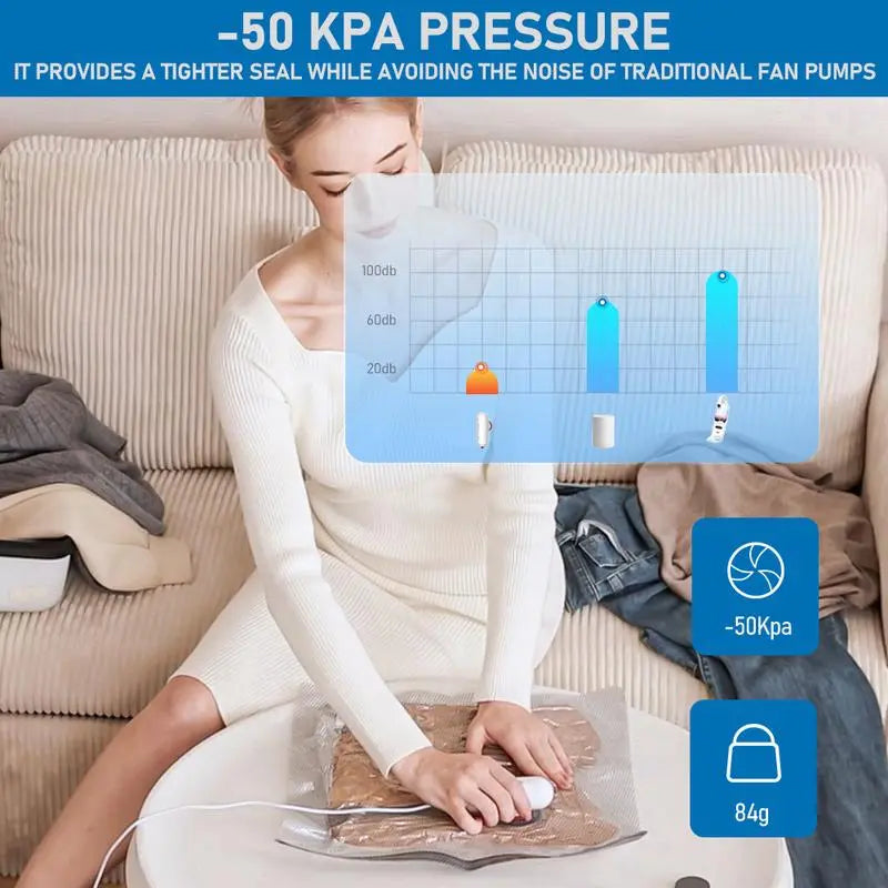 Reisevakuumposer med elektrisk USB-pumpe - Gjenbrukbare og slitesterke (sett med 9)