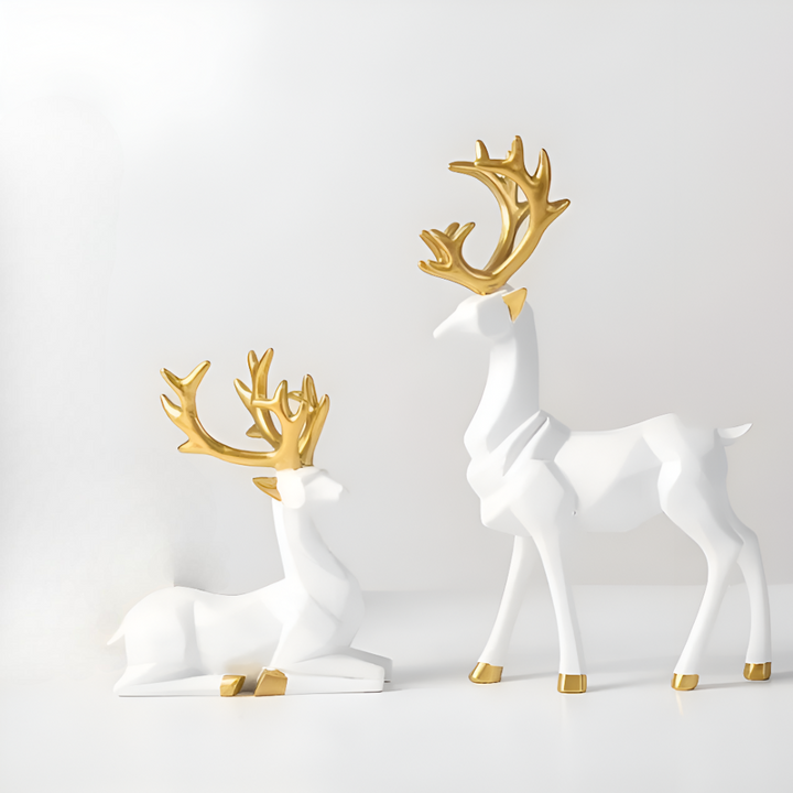 Skanto | Geometrisk Rein Figur Sett – Moderne 2-delt Harpiks Dekorasjon