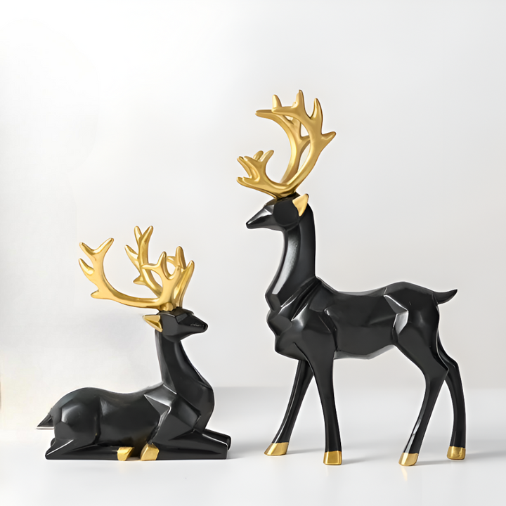 Skanto | Geometrisk Rein Figur Sett – Moderne 2-delt Harpiks Dekorasjon