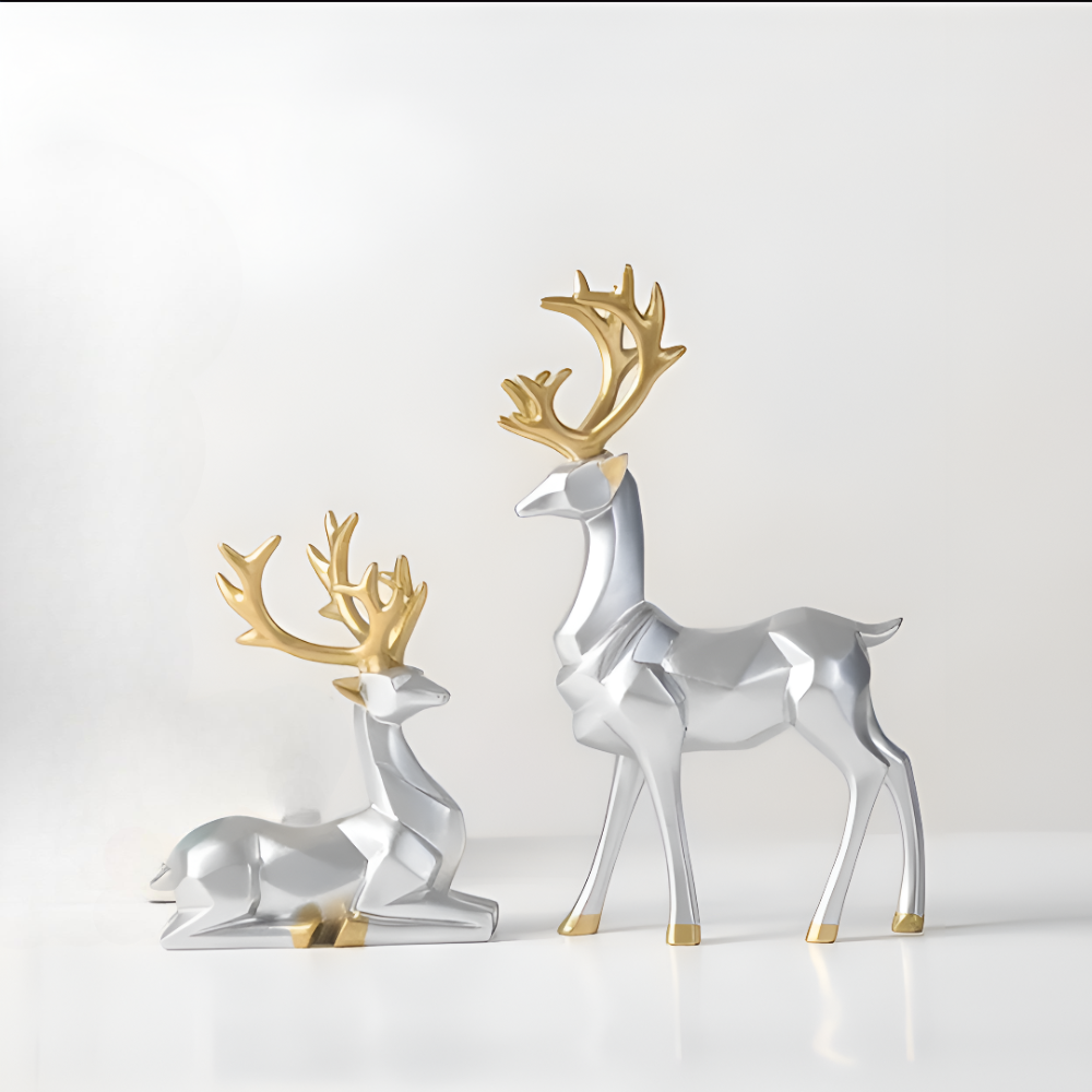 Skanto | Geometrisk Rein Figur Sett – Moderne 2-delt Harpiks Dekorasjon