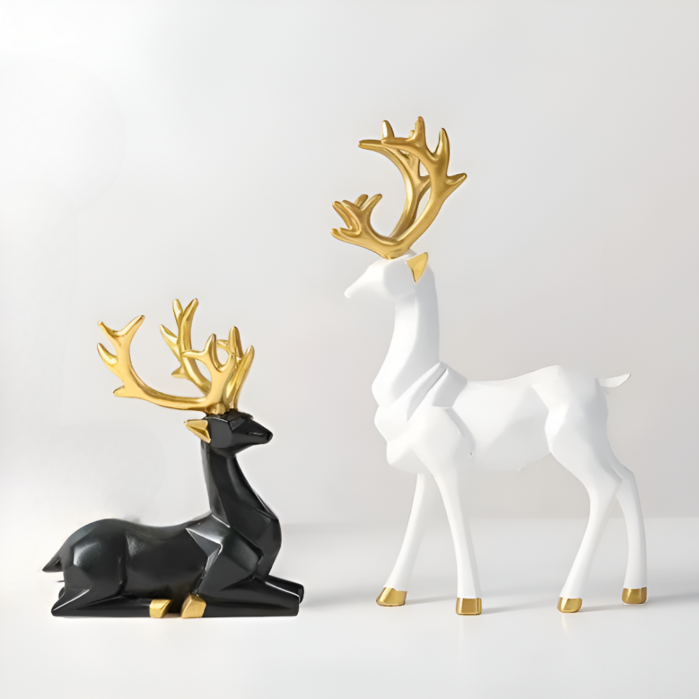 Skanto | Geometrisk Rein Figur Sett – Moderne 2-delt Harpiks Dekorasjon