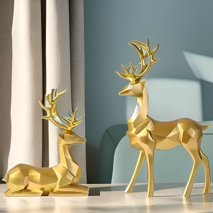 Skanto | Geometrisk Rein Figur Sett – Moderne 2-delt Harpiks Dekorasjon