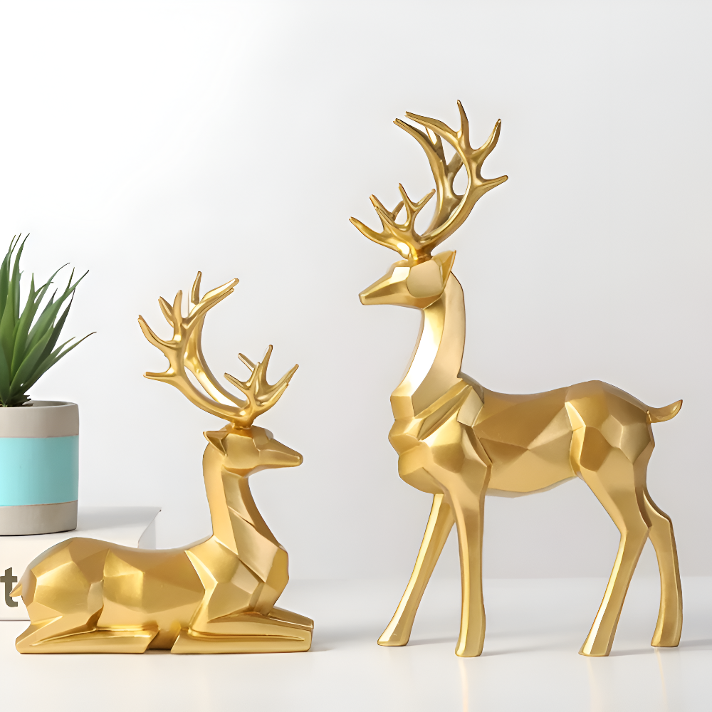 Skanto | Geometrisk Rein Figur Sett – Moderne 2-delt Harpiks Dekorasjon
