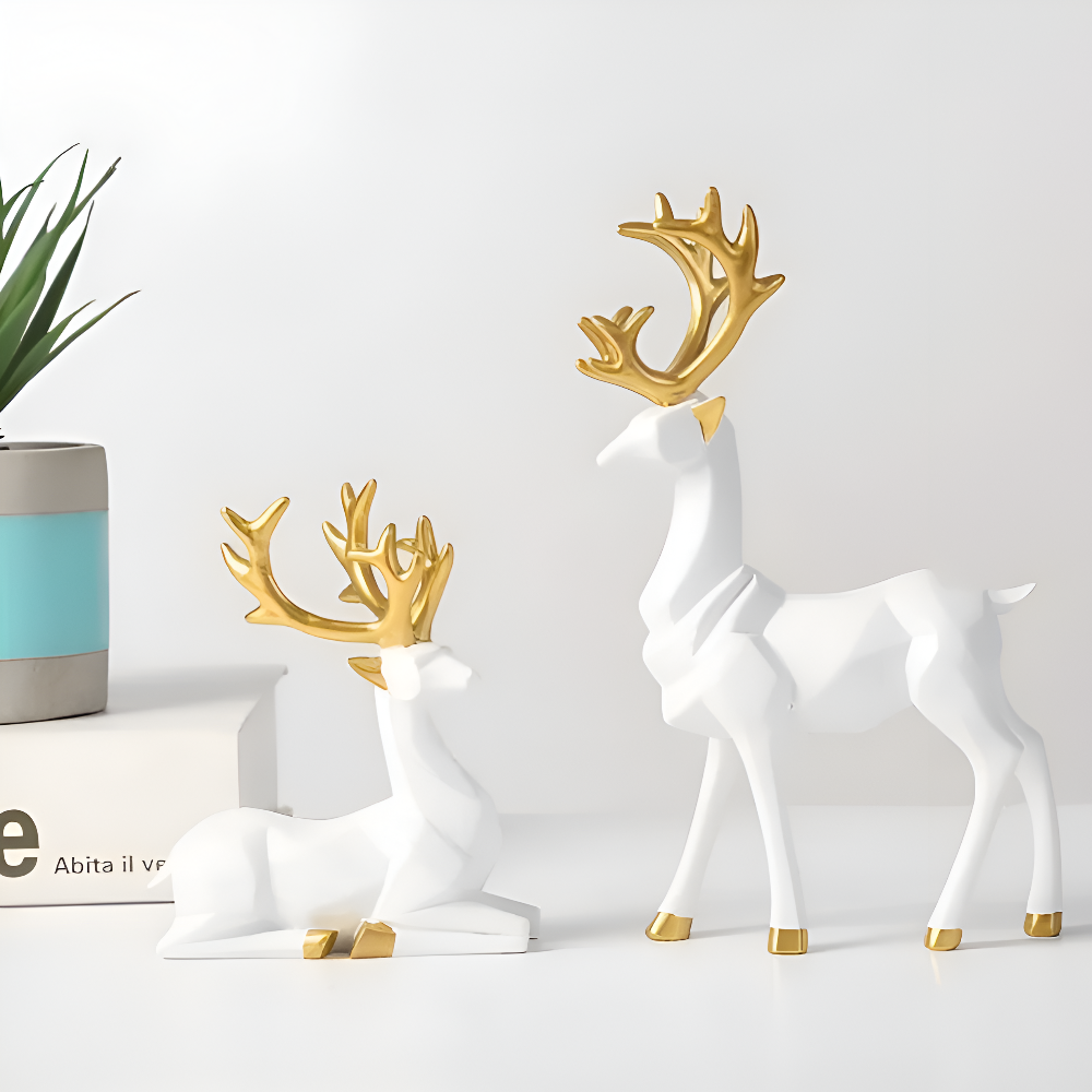 Skanto | Geometrisk Rein Figur Sett – Moderne 2-delt Harpiks Dekorasjon