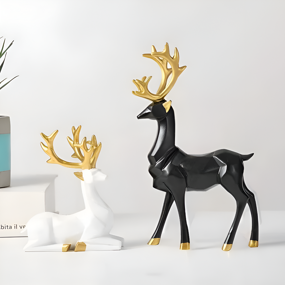 Skanto | Geometrisk Rein Figur Sett – Moderne 2-delt Harpiks Dekorasjon