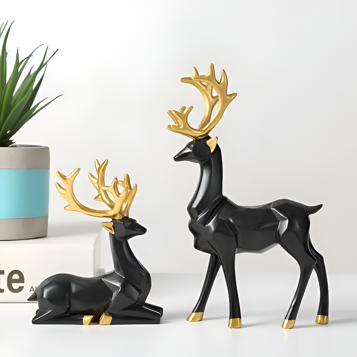 Skanto | Geometrisk Rein Figur Sett – Moderne 2-delt Harpiks Dekorasjon