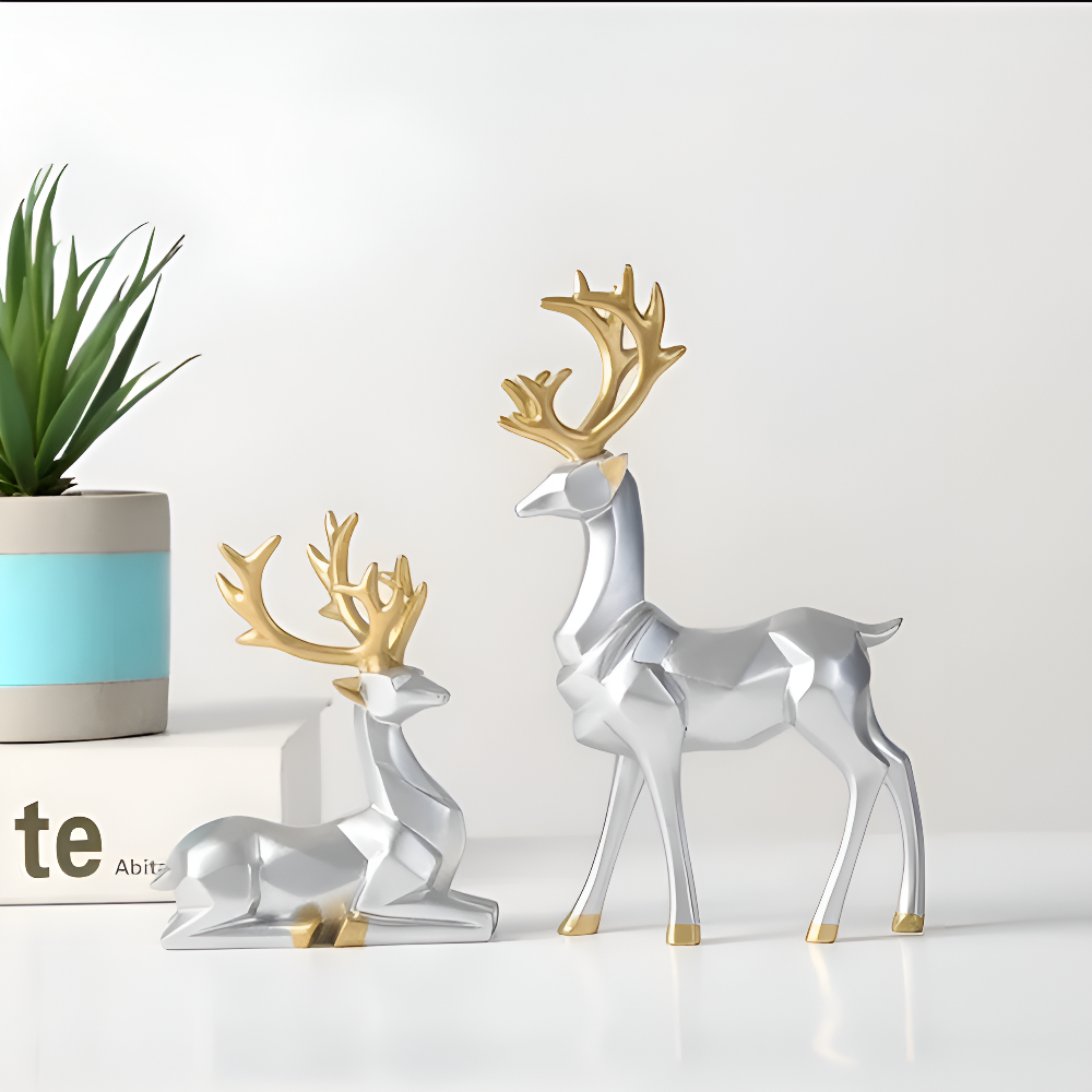 Skanto | Geometrisk Rein Figur Sett – Moderne 2-delt Harpiks Dekorasjon