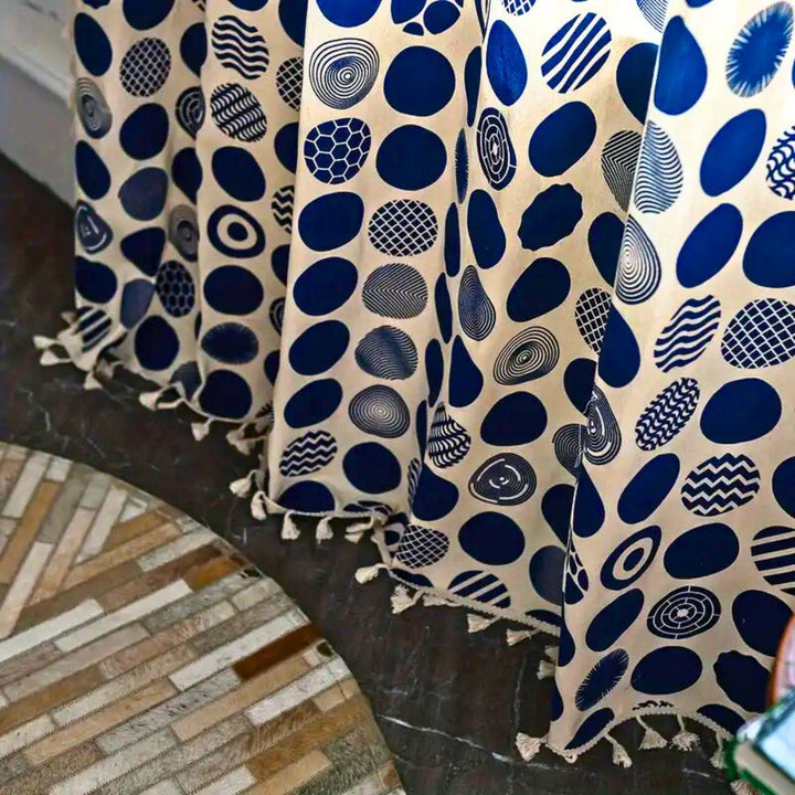 Skanto | Retro Blå Prikkete Mønstrete Vindu Gardin