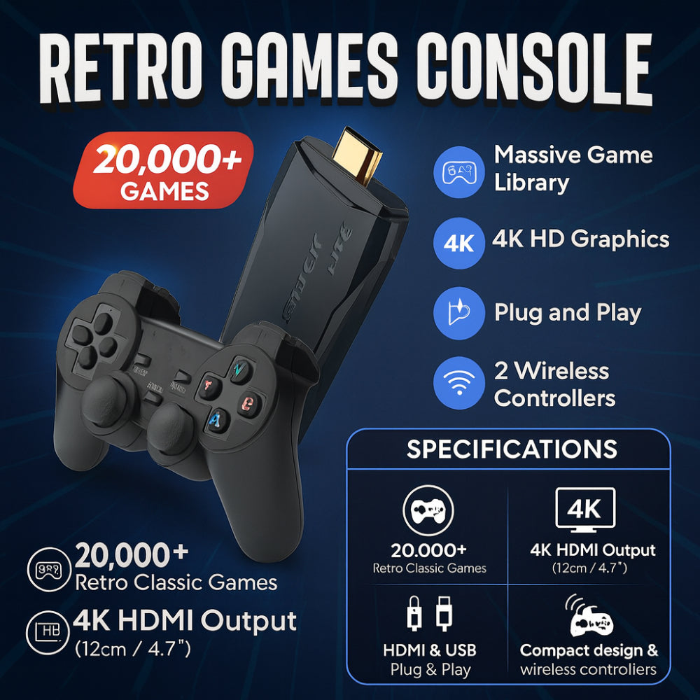 Skanto | Retro Gaming Console 4K Plug and Play System 20000 Klassiske Videospill