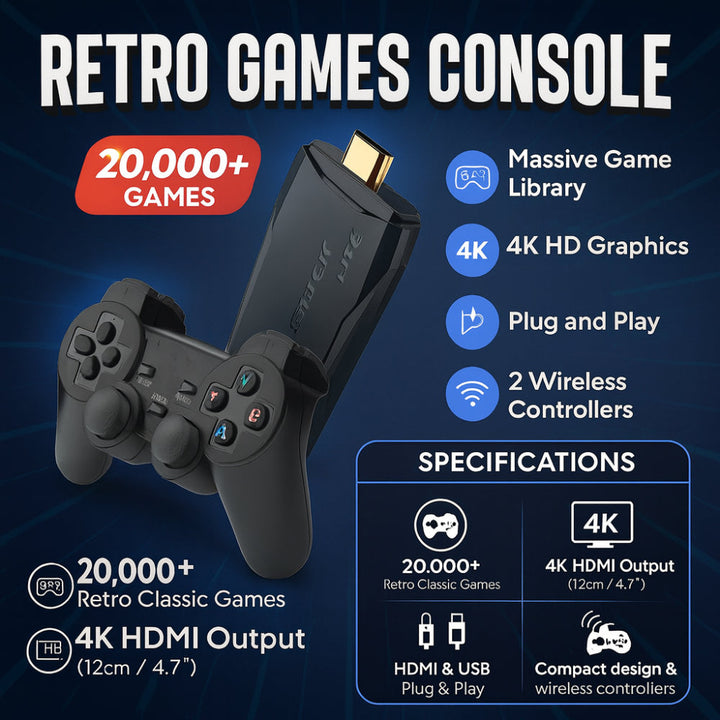 Skanto | Retro Gaming Console 4K Plug and Play System 20000 Klassiske Videospill